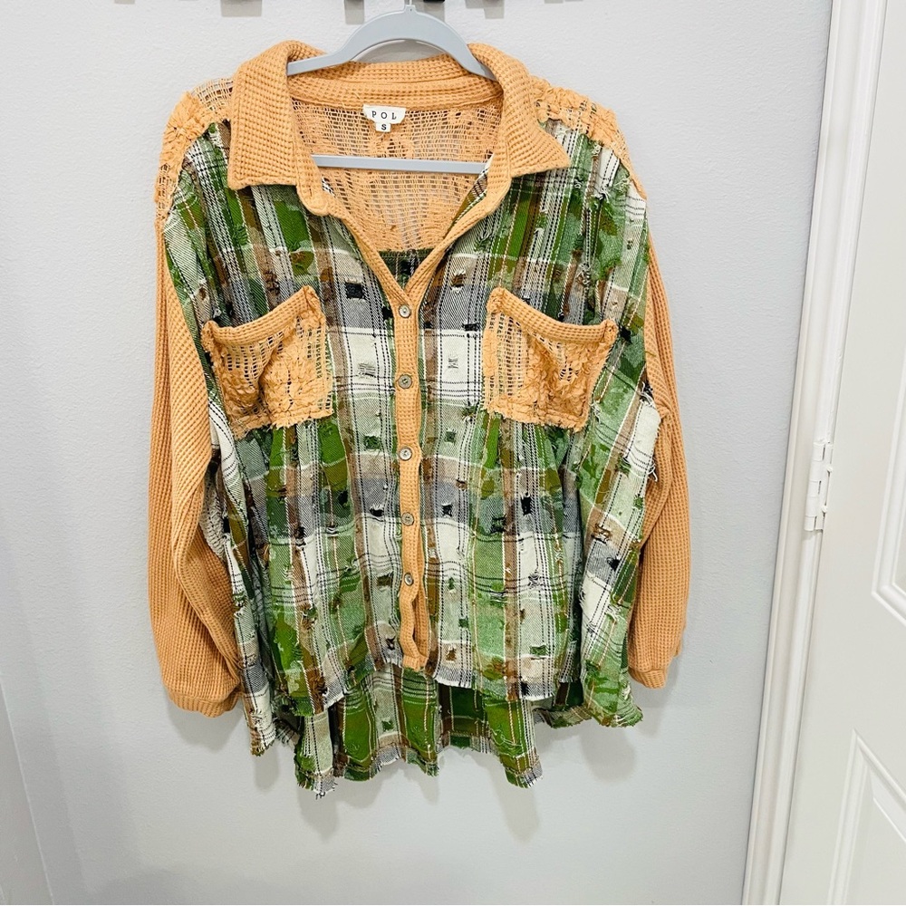 Pol Distressed Crochet Patchwork Oversized Balloo… - image 3